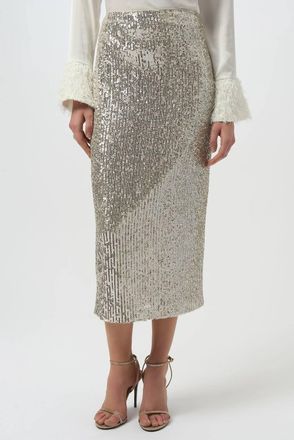 Joseph Ribkoff Sequined Pull On Midi Pencil Skirt In Silver/nude