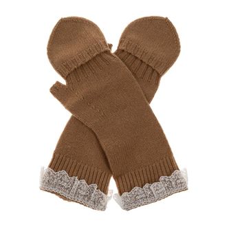 Ganni Accessoires, Dames, Bruin, ONE Size, Wol, Handschoenen met kanten rand