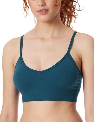 Schiesser Womens Bustier with Removable Pads, Casual, Seamless Sports Bra, Petrol_181102, L