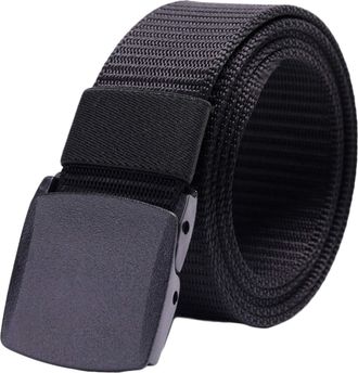 Generic JIER Nylon Canvas Breathable Military Tactical Men Waist Belt with Plastic Buckle Web Nylon Canvas Buckle Belt (Black 1,One Size)