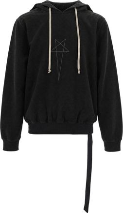 Rick Owens Faded Black Pentagram Oversized Hooded Sweatshirt