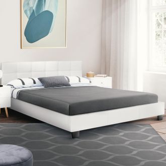 IDMarket Charlotte Cama Doble Con Somier 160 X 200cm Pvc Blanco