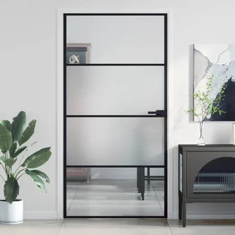 vidaXL Vidaxl - Puerta Interior Delgada Negra Vidrio Y Aluminio 102,5x201,5 Cm