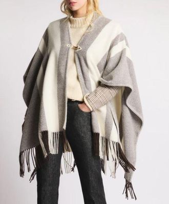 Fay Womens Wool Poncho With Hook - Light Grey - One Size