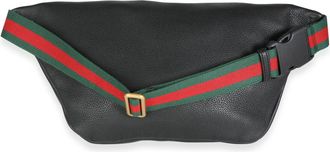 Gucci Pre-owned Womens Black Grained Calfskin Logo Print Web Belt Bag Leather - One Size