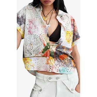 Desigual Floral Print Eyelet Button-Up Shirt in Multi at Nordstrom, Size X-Small