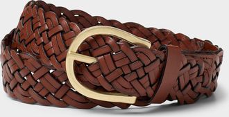 Simons Womens Antique-like buckle braided leather belt