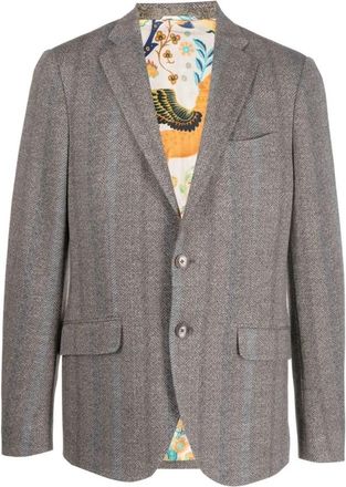 Etro Herringbone Tonal Gestreept Blazer - Heren - Blazers - Grijs - L - Katoen - Jassen