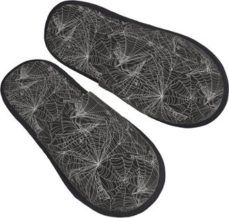 Generic Home Slippers Spider Web With White Spiders Furry Slippers Plush Casual House Slipper For Party Hotel Indoor M