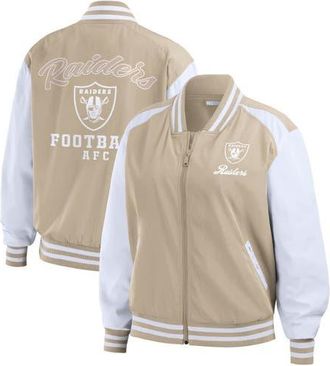 WEAR by Erin Andrews Womens WEAR by Erin Andrews Tan Las Vegas Raiders Tonal Full-Zip Bomber Jacket at Nordstrom, Size Xx-Large