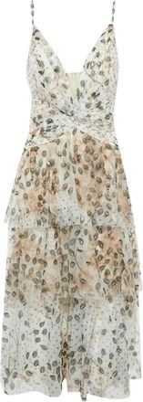 Marchesa Abito midi Leaf con applicazione - Toni neutri