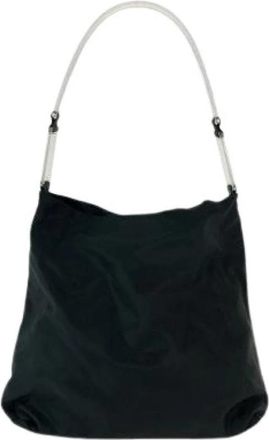 Prada Pre-owned Nylon Tessuto Logo Plate Hobo Bag - Dames - Vintage Schoudertas - Zwart - ONE Size - Nylon - Vintage