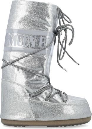 Moon Boot Zilver Glitter High-Top Schoenen - Dames - Winterlaarzen - Grijs - 35 EU - Schoenen