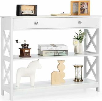Costway Tavolo Consolle con Cassetto, Tavolo da Ingresso a 3 Ripiani, Tavolino per Divano per Ingresso Soggiorno Camera da Letto, Stile Vintage Industriale