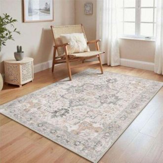OEM Alfombra Vintage Gris-marr&oacute;n Para Sal&oacute;n, 60 X 90 Cm, Base Antideslizante, Lavable, Pelo Corto, Apta Para Cocinas, Comedores, Oficinas Y Dormitorios