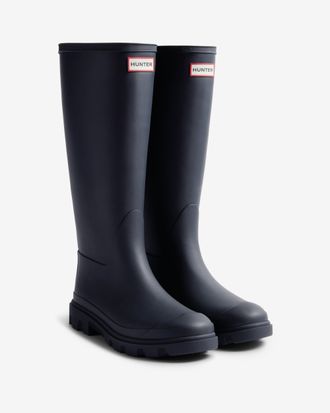 Hunter Downpour Unisex Tall Boot in Dark Blue Wellington Boots Rubber - Size UK 12