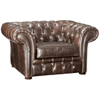 Vente-Unique Vente-unique - Poltrona Chesterfield in pelle invecchiato - Marrone - clotaire