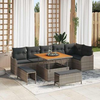 vidaXL Conjunto De Sof&aacute; De Jard&iacute;n 9 Pcs Gris Rat&aacute;n Sint&eacute;tico Vidaxl