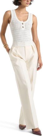 Mani&egrave;re De Voir Nora Pointelle Knitted Vest with Knot Button in Cream at Nordstrom, Size X-Small