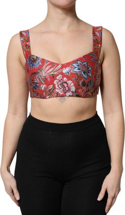 Dolce & Gabbana Womens Red Floral Brocade Cropped Bustier Corset Top