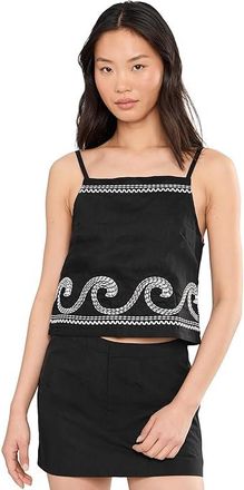 Blank NYC Embroidered Linen Crop Top in Black/White Womens Clothing Black/White : XS