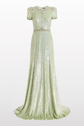 Jenny Packham Lombard Embellished Dress in Marmo Green at Nordstrom, Size 12 Uk