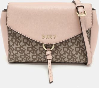 DKNY Dkny Beige/pink Signature Coated Canvas And Leather Shoulder Bag