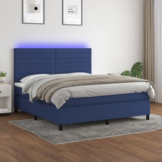 vidaXL Cama Box Spring Colch&oacute;n Y Luces Led Tela Azul 180x200 Cm Vidaxl