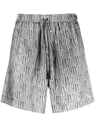 Amiri graphic-print drawstring shorts - men - Silk - S - Grey