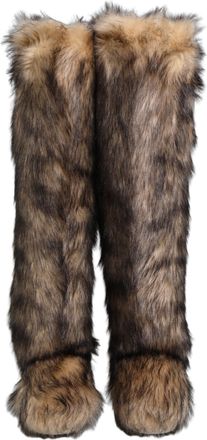 Dolce & Gabbana Mens Brown Faux Skim Ski Fur Knee High Boots Shoes Acetate Modacrylic