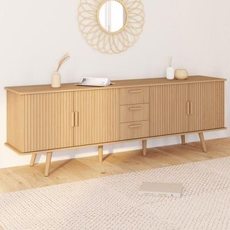 IDMarket Buffet 180 Cm Juliette Xxl 4 Portes Effet Lattes Et 3 Tiroirs
