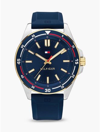 Tommy Hilfiger Mens 44MM Silicone Strap Casual Nautical Watch - Navy