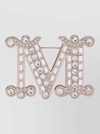 Max Mara crystal letter brooch and pin design