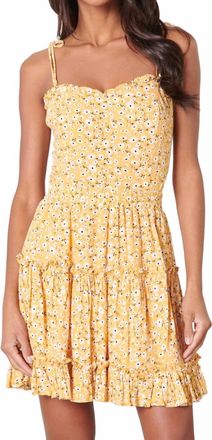 Sugarlips Doreen Daisy Tie Strap Smocked Back Top In Yellow