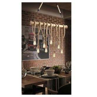 Trade Shop Trade Shop Traesio - Trade Shop - Lampadario Country 8 Portalampada E27 Lampada Soffitto Retro Legno Corda B23-8