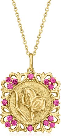 Ross-Simons Rhodolite Garnet Rose Pendant Necklace in 18kt Gold Over Sterling