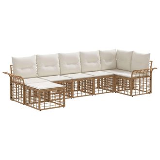 vidaXL Conjunto De Sof&aacute;s De Exterior 7 Pcs Natural Y Crema Poli&eacute;ster Vidaxl