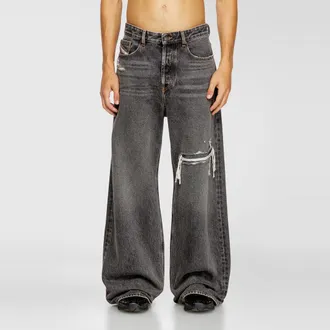 Diesel Relaxed Jeans Low Waist D-Rise, Black/Dark grey, Button fly