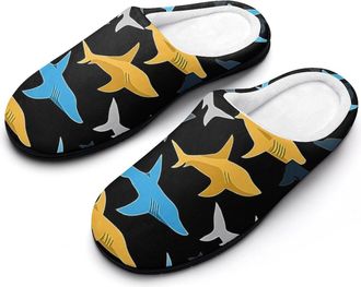 Generic Colorful Sharks Mens Slippers Slip On Comfortable Fleece Cotton House Shoes Winter
