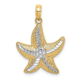 Diamond2Deal 14k Yellow Gold and White Rhodium Diamond-cut Small Starfish Charm Pendant