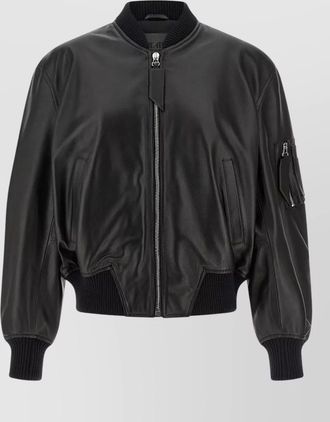 The Attico leather bomber jacket ribbed cuffs hem