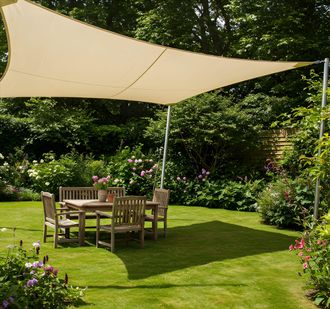 PRIMROSE 3m Square Pro Waterproof Garden Sail Shade Canopy 98% UV Block in Ivory