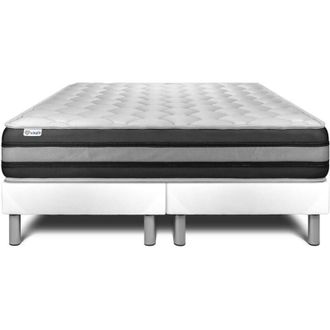 VITALIT Vitalit - Base Tapizada Blanco + Colch&oacute;n Con Muelles Y Viscoel&aacute;stica 2x80x200