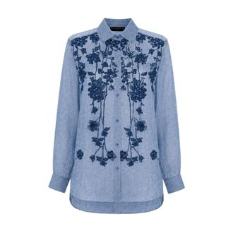 Ermanno Scervino Shirts, female, Blue, Size: L Long-Sleeved Embroidered Shirt
