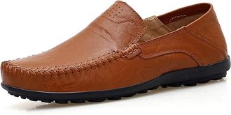 Generic Mens Mens Loafers Genuine Leather Round Toe Stitching Details Breathable Slip Resistant Anti-Slip Flexible Comfortable Lightweight Classic Slip-on(5.5