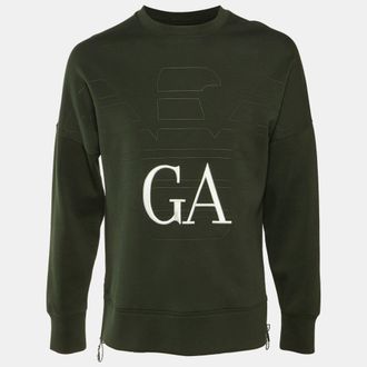 Emporio Armani Green Jersey Logo Embroidered Sweatshirt S