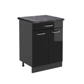 Vicco Mueble Bajo De Cocina R-line, Negro Brillo Intenso, 60 Cm Ap Antracita