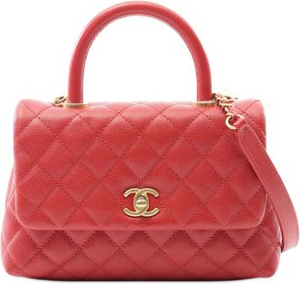 Chanel 2017-2018 Small Quilted Caviar Coco Top Handle Bag satchel - Rosso