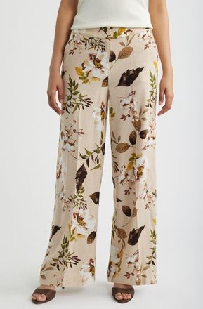 Tahari by ASL Print Wide Leg Pants in Sand Floral at Nordstrom, Size 16