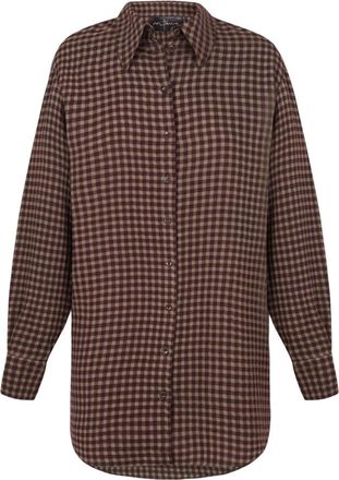Cortana Bordeaux Geruite Oversized Shirt - Dames - Overhemden - Rood - M - Wol - Overhemden